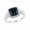 Thumbnail Image 1 of Previously Owned - 7.0mm Cushion-Cut Faceted Onyx and Diamond Accent Frame Ring in Sterling Silver