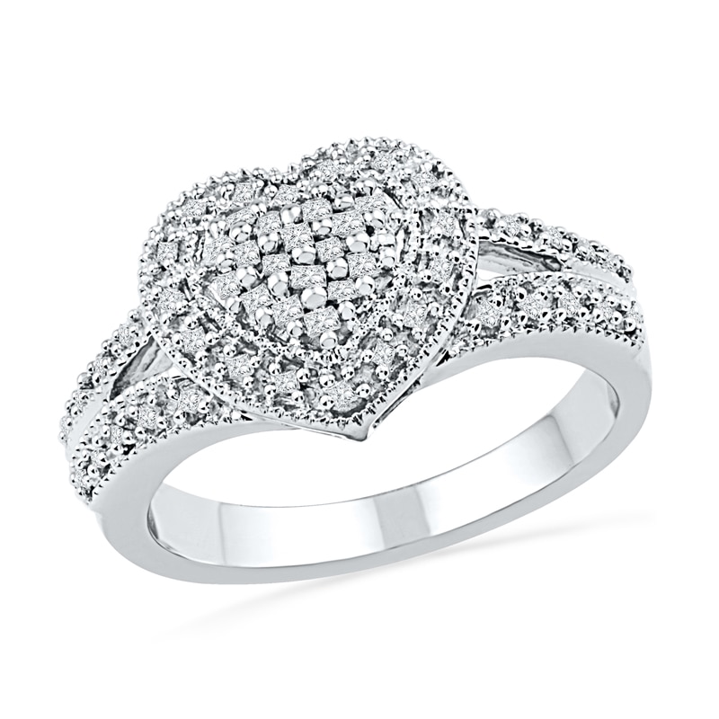 Main Image 1 of Previously Owned - 1/4 CT. T.W. Princess-Cut Diamond Heart Ring in Sterling Silver