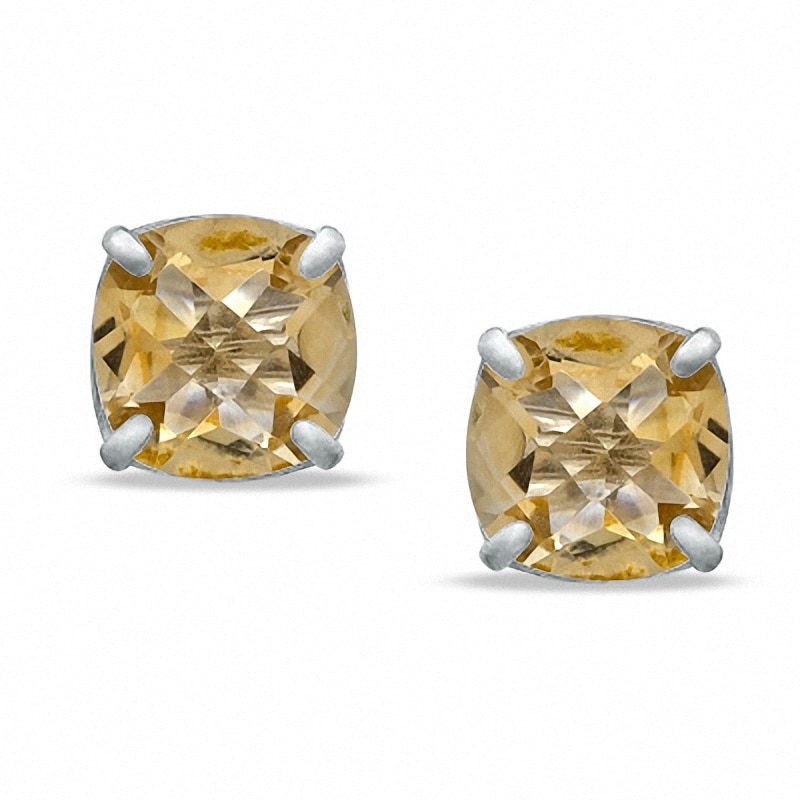 Main Image 1 of Previously Owned - 8.0mm Cushion-Cut Citrine Stud Earrings in Sterling Silver