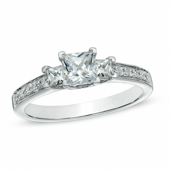 Previously Owned - 1 CT. T.w. Princess-Cut Diamond Three Stone Engagement Ring in 10K White Gold