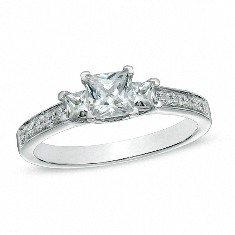 Main Image 1 of Previously Owned - 1 CT. T.W. Princess-Cut Diamond Three Stone Engagement Ring in 10K White Gold