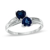 Thumbnail Image 1 of Previously Owned - Heart-Shaped Lab-Created Blue Sapphire and Diamond Accent Double Heart Ring in Sterling Silver
