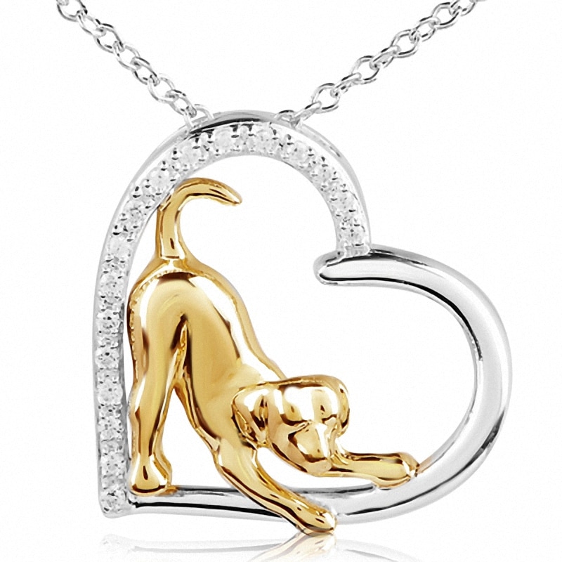 Main Image 1 of Previously Owned - 1/10 CT. T.W. Diamond Dog in Heart Pendant in Sterling Silver and 10K Gold Plate