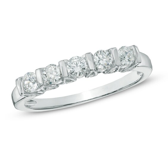 Previously Owned - 1/2 CT. T.w. Diamond Five Stone Band in 10K White Gold