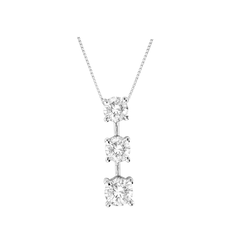 Main Image 1 of Previously Owned - 1 CT. T.W. Diamond Linear Three Stone Drop Pendant in 14K White Gold