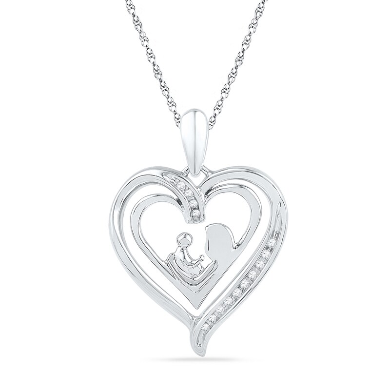 Main Image 1 of Previously Owned - 1/20 CT. T.W. Diamond Motherly Love Heart Pendant in Sterling Silver