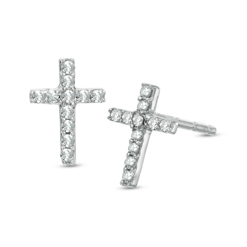 Main Image 1 of Previously Owned - Diamond Accent Cross Stud Earrings in 10K White Gold