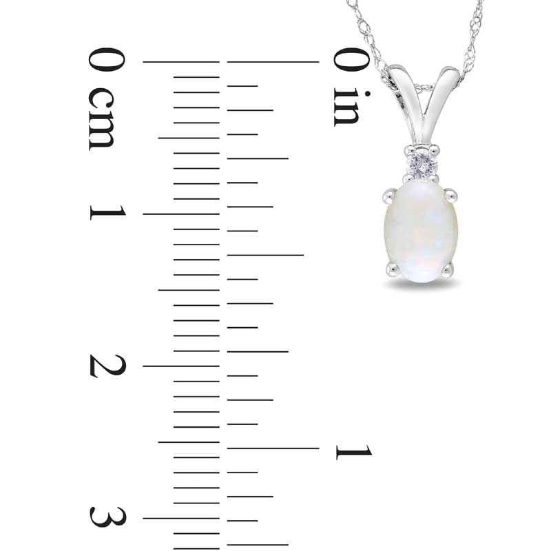 Main Image 2 of Previously Owned - Oval Opal and Diamond Accent Pendant in 10K White Gold - 17"