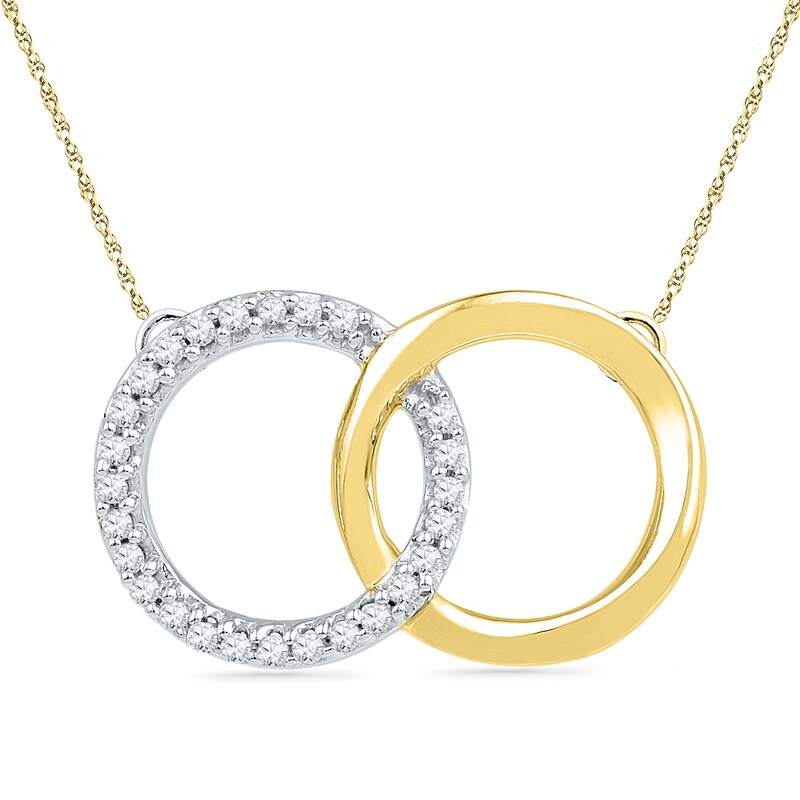 Main Image 1 of Previously Owned - 1/10 CT. T.W. Diamond Interlocking Circles Necklace in Sterling Silver and 14K Gold Plate
