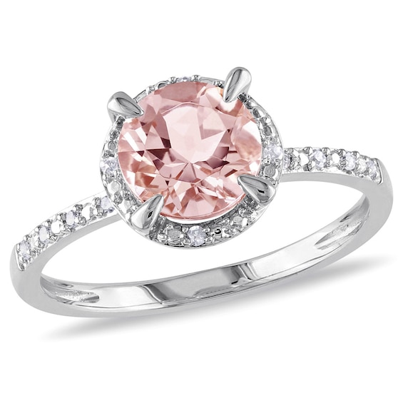 Previously Owned - 7.0mm Morganite and Diamond Accent Frame Engagement Ring in 10K White Gold