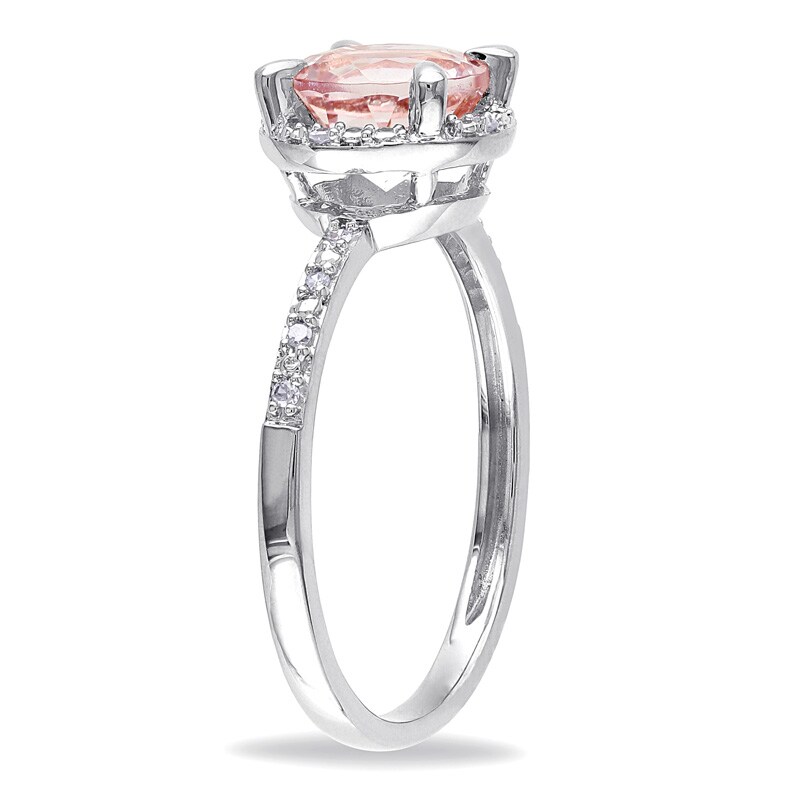 Main Image 2 of Previously Owned - 7.0mm Morganite and Diamond Accent Frame Engagement Ring in 10K White Gold