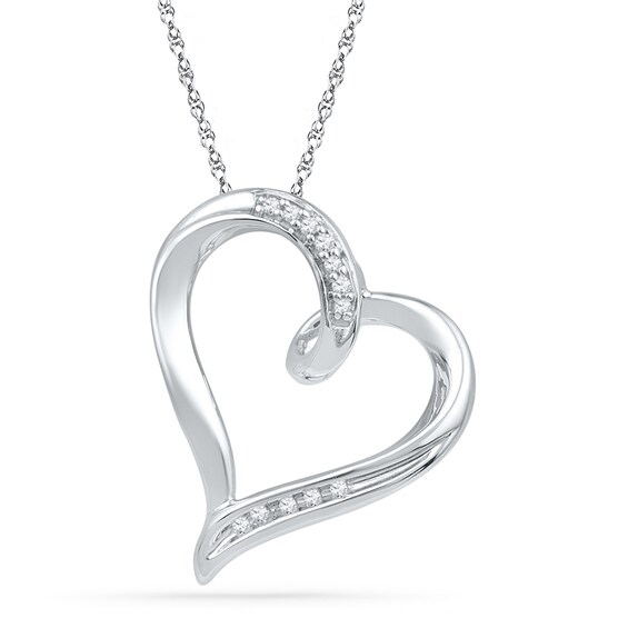 Previously Owned - Diamond Accent Tilted Ribbon Heart Pendant in 10K White Gold