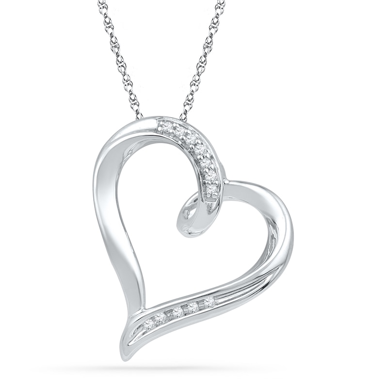 Main Image 1 of Previously Owned - Diamond Accent Tilted Ribbon Heart Pendant in 10K White Gold