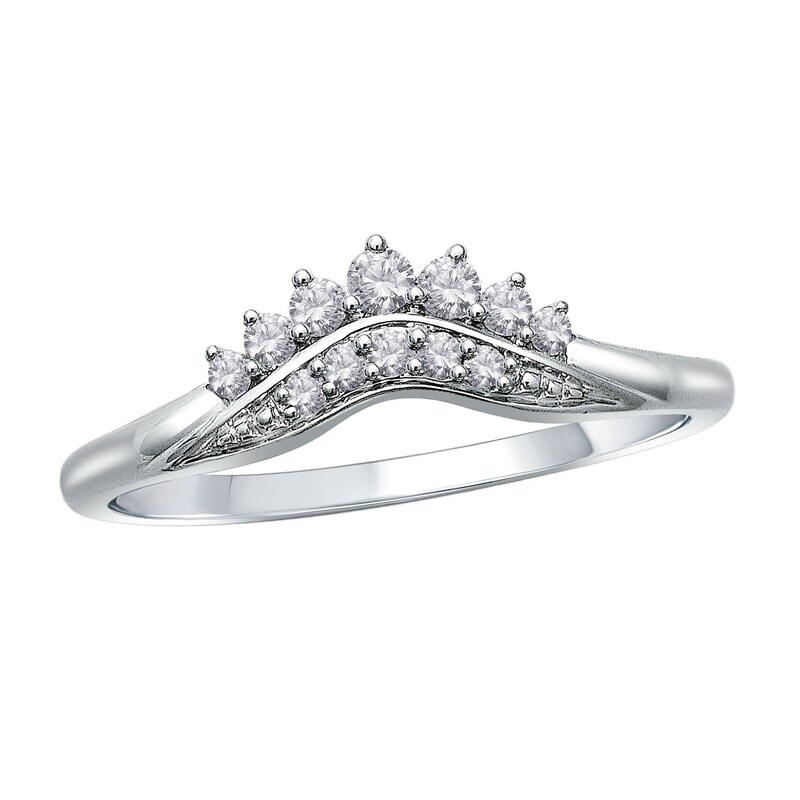 Main Image 1 of Previously Owned - 1/8 CT. T.W. Diamond Double Row Contour Tiara Anniversary Band in 10K White Gold