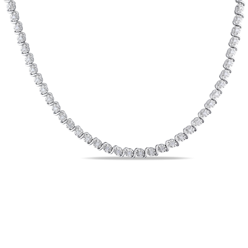 Main Image 1 of Previously Owned - 1/2 CT. T.W. Diamond "S" Tennis Necklace in Sterling Silver - 17"
