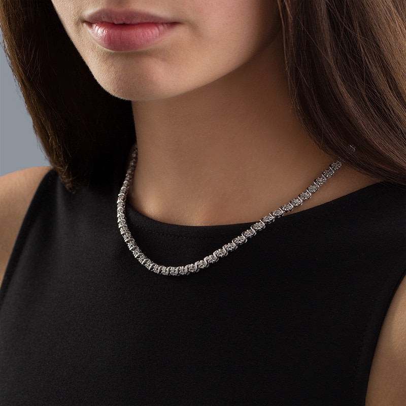 Main Image 3 of Previously Owned - 1/2 CT. T.W. Diamond "S" Tennis Necklace in Sterling Silver - 17"