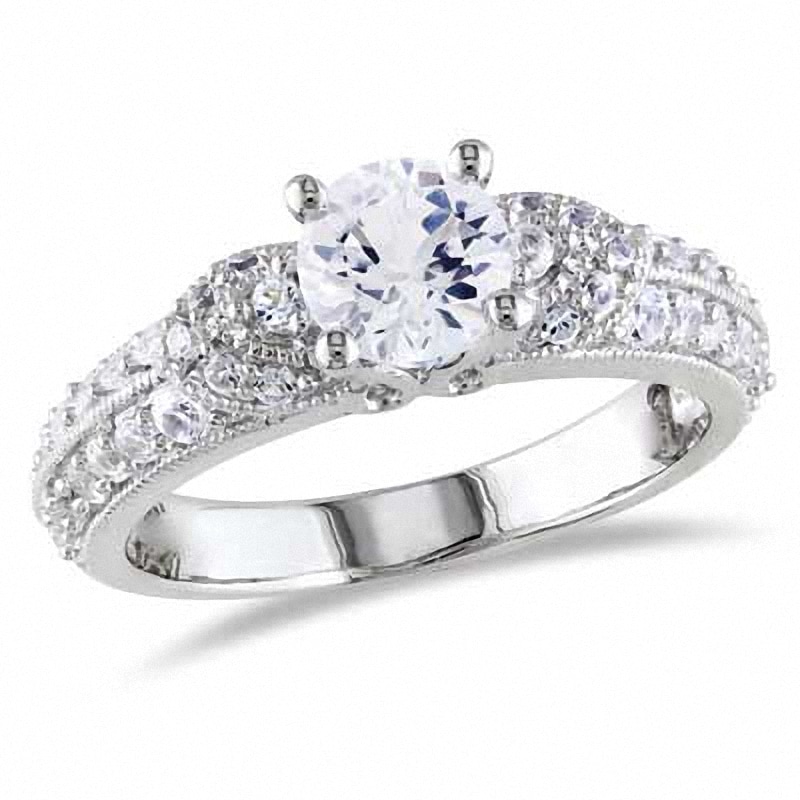 Main Image 1 of Previously Owned - 6.0mm Lab-Created White Sapphire Engagement Ring in Sterling Silver