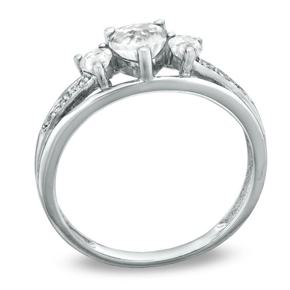 Previously Owned - Heart-Shaped White Topaz and Diamond Accent Three Stone Promise Ring in 10K White Gold
