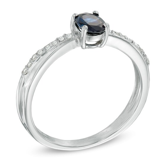 Previously Owned - Oval Blue Sapphire and Diamond Accent Engagement Ring in Sterling Silver
