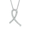 Thumbnail Image 1 of Previously Owned - 1/8 CT. T.W. Diamond Awareness Ribbon Pendant in Sterling Silver