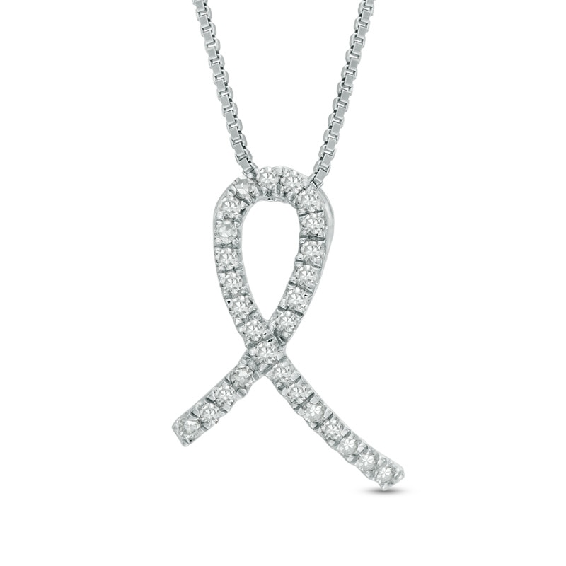 Main Image 1 of Previously Owned - 1/8 CT. T.W. Diamond Awareness Ribbon Pendant in Sterling Silver