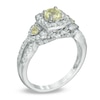 Thumbnail Image 2 of Previously Owned - Lab-Created Yellow and White Sapphire Frame Three Stone Ring in Sterling Silver