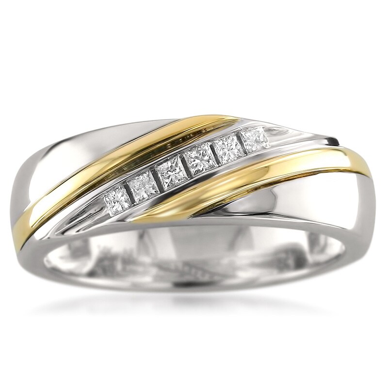 Main Image 2 of Previously Owned - 1/5 CT. T.W. Square-Cut Diamond Slant Wedding Band in 14K Two-Tone Gold