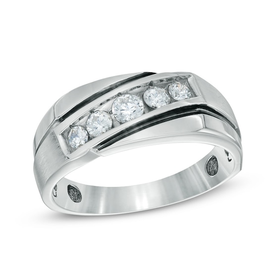 Previously Owned - Men's 1/2 CT. T.w. Diamond Comfort Fit Wedding Band in 10K White Gold