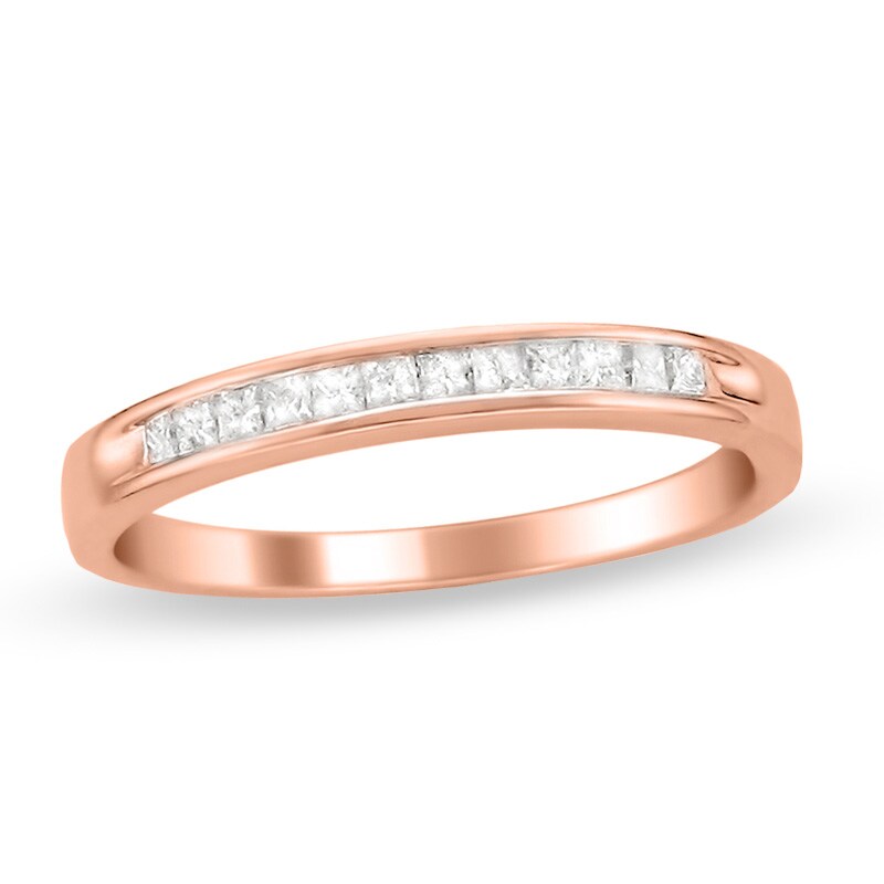 Main Image 1 of Previously Owned - 1/4 CT. T.W. Princess-Cut Diamond Wedding Band in 14K Rose Gold