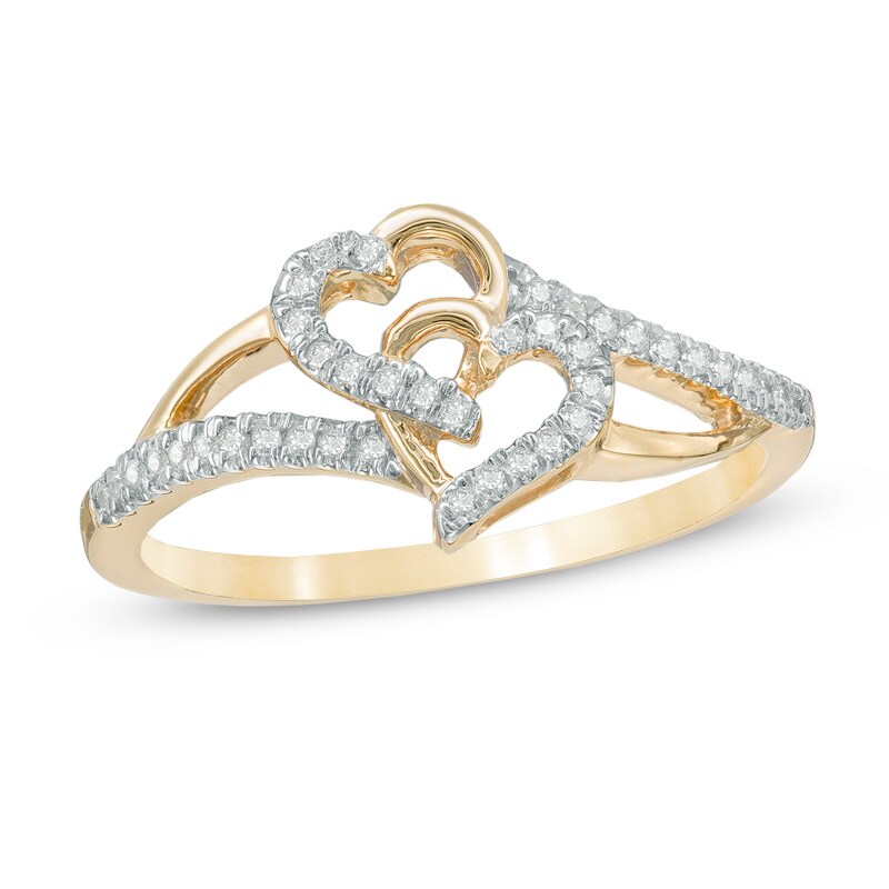 Main Image 1 of Previously Owned - 1/10 CT. T.W. Diamond Interlocking Hearts Ring in 10K Gold