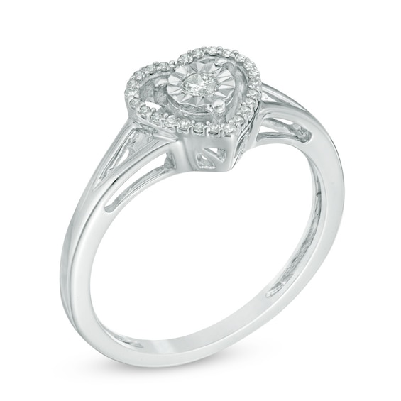 Previously Owned - 1/10 CT. T.w. Diamond Heart Split Shank Ring in Sterling Silver - Size 7