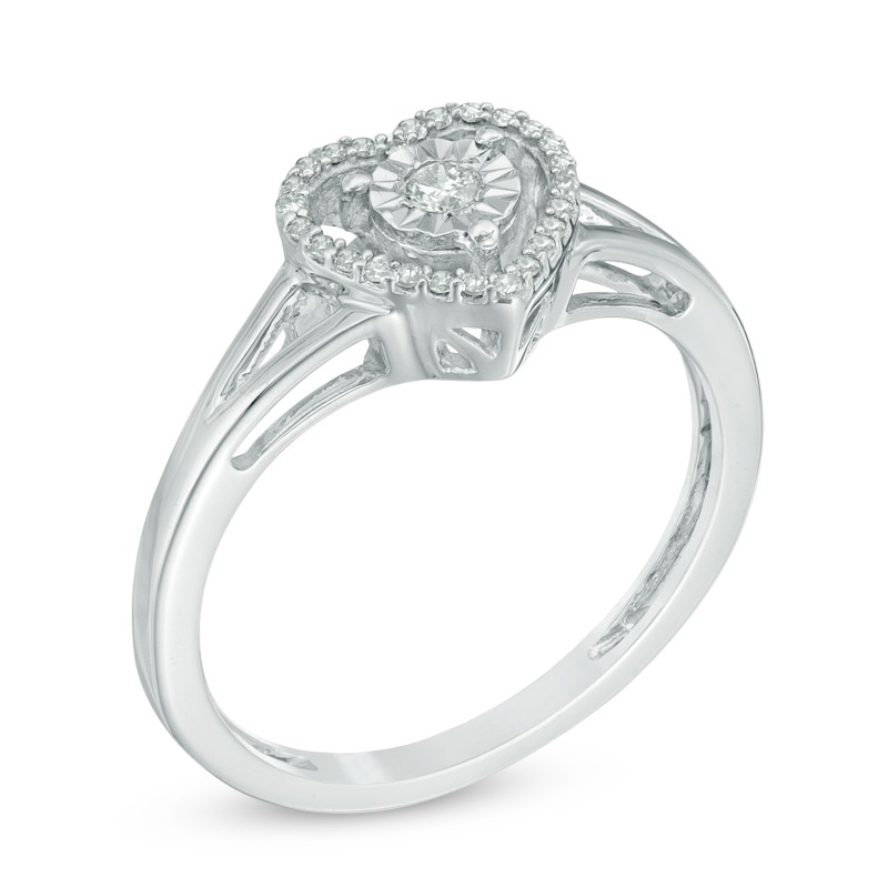 Main Image 1 of Previously Owned - 1/10 CT. T.W. Diamond Heart Split Shank Ring in Sterling Silver - Size 7