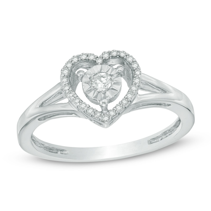 Main Image 2 of Previously Owned - 1/10 CT. T.W. Diamond Heart Split Shank Ring in Sterling Silver - Size 7
