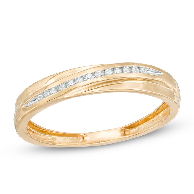 Main Image 1 of Previously Owned - 1/20 CT. T.W. Diamond Slant Wedding Band in 10K Gold