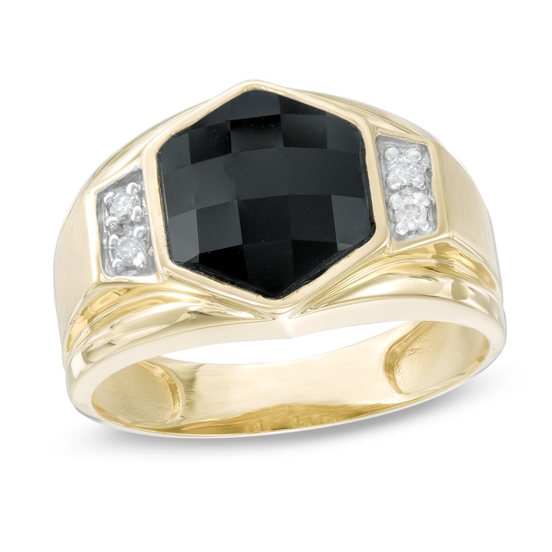 Main Image 1 of Previously Owned - 10.0mm Faceted Hexagonal Onyx and 1/20 CT. T.W. Diamond Ring in 10K Gold