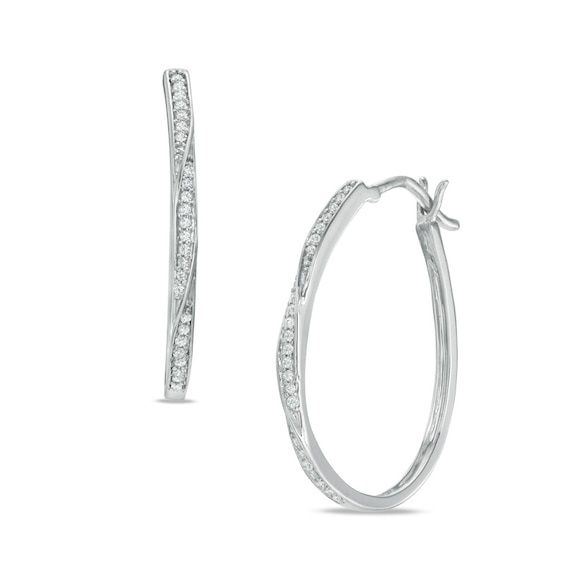 Previously Owned - 1/5 CT. T.w. Diamond Twist Hoop Earrings in 10K White Gold