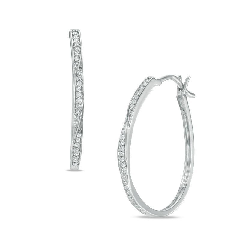 Previously Owned - 1/5 CT. T.W. Diamond Twist Hoop Earrings in 10K White Gold
