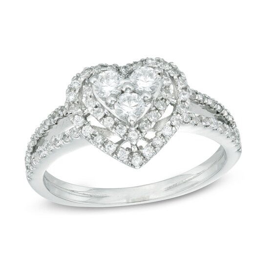 Previously Owned - 1/2 CT. T.w. Diamond Heart Frame Ring in 10K White Gold