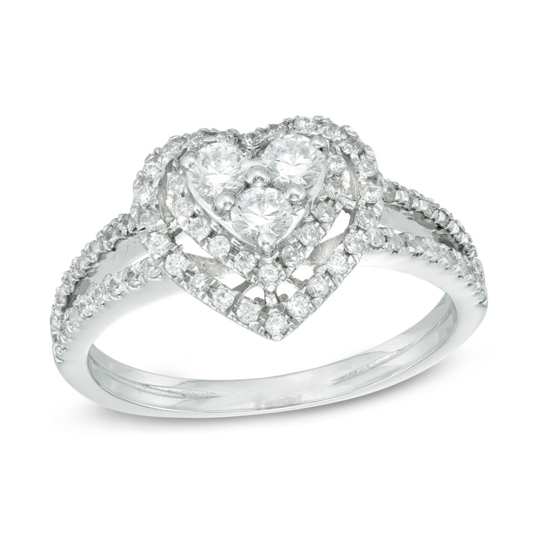Previously Owned - 1/2 CT. T.W. Diamond Heart Frame Ring in 10K White Gold