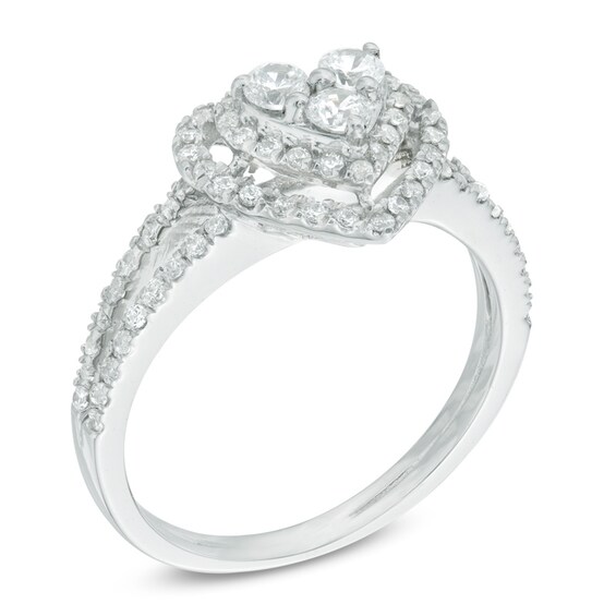 Previously Owned - 1/2 CT. T.w. Diamond Heart Frame Ring in 10K White Gold