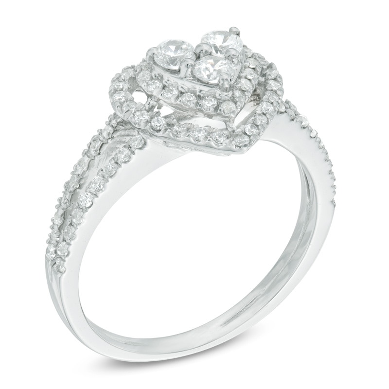 Previously Owned - 1/2 CT. T.W. Diamond Heart Frame Ring in 10K White Gold