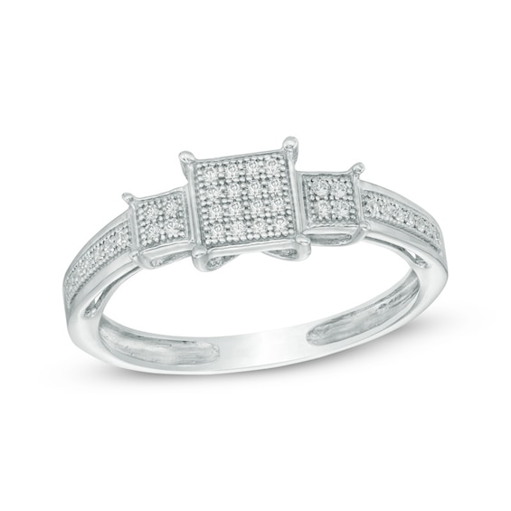 Previously Owned - 1/10 CT. T.w. Composite Diamond Square Three Stone Promise Ring in 10K White Gold
