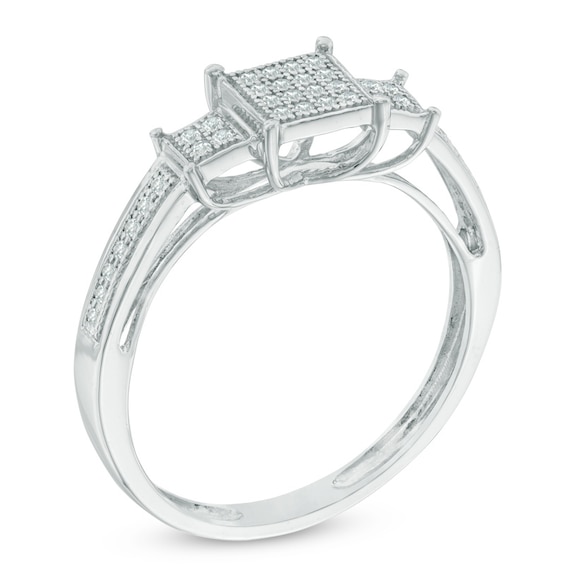 Previously Owned - 1/10 CT. T.w. Composite Diamond Square Three Stone Promise Ring in 10K White Gold