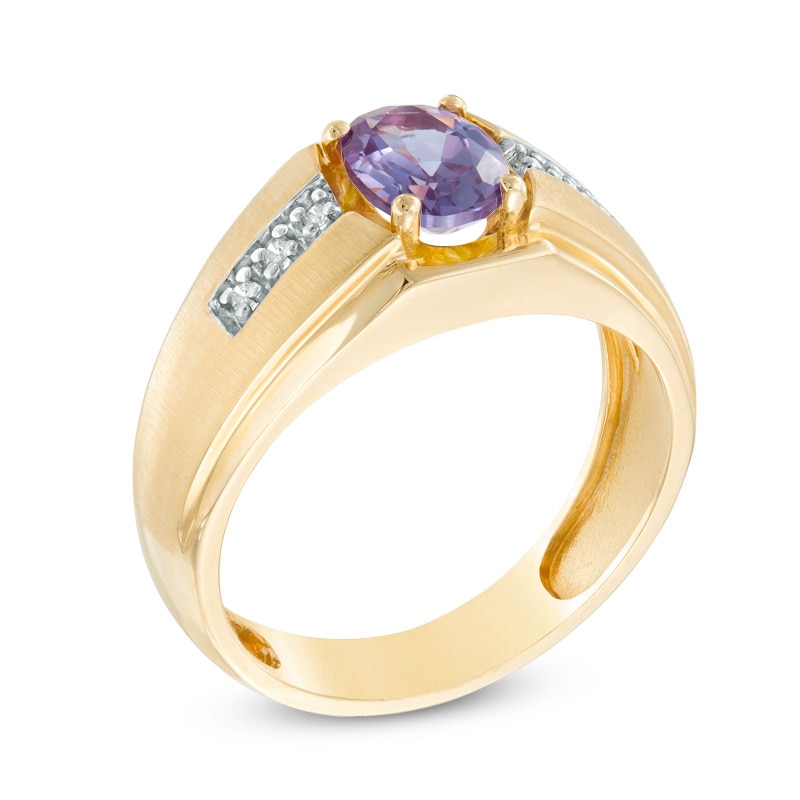 Main Image 2 of Previously Owned - Men's Oval Alexandrite and Diamond Accent Ring in 10K Gold