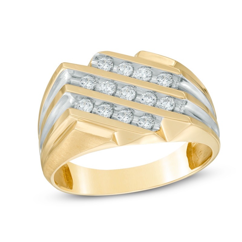 Main Image 1 of Previously Owned - 1/2 CT. T.W. Diamond Three Row Slant Ring in 10K Two-Tone Gold