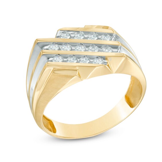 Previously Owned - 1/2 CT. T.w. Diamond Three Row Slant Ring in 10K Two-Tone Gold
