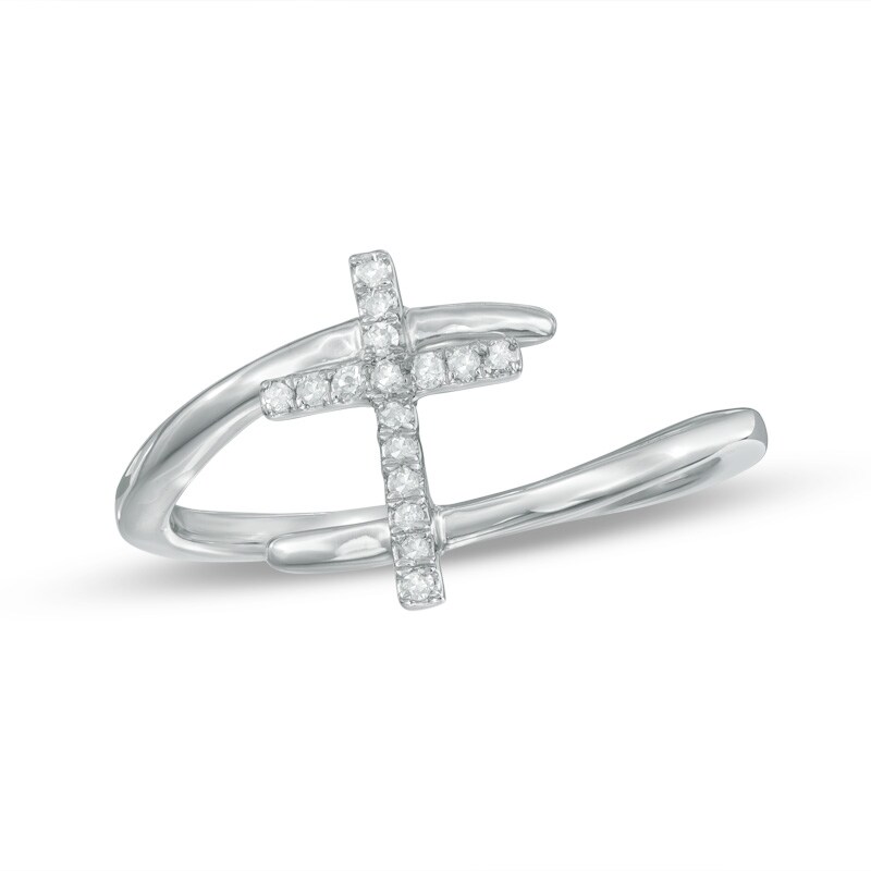 Main Image 1 of Previously Owned - Diamond Accent Cross Bypass Ring in 10K White Gold