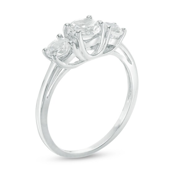 Previously Owned - 5.2mm Lab-Created White Sapphire Three Stone Ring in 10K White Gold