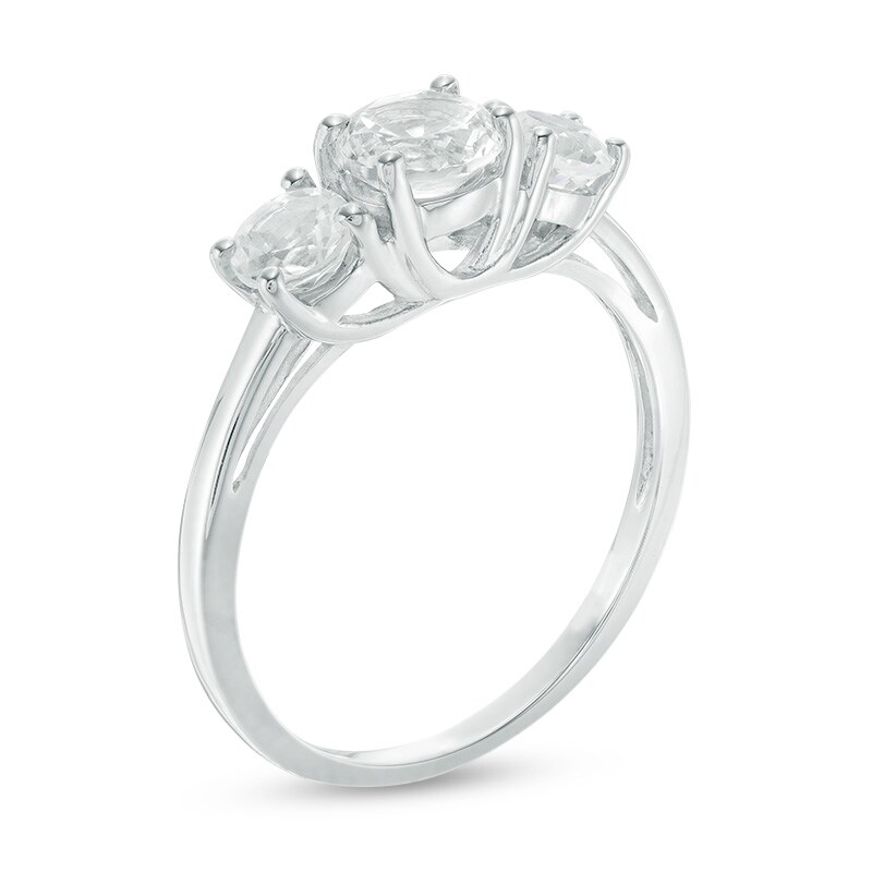 Main Image 2 of Previously Owned - 5.2mm Lab-Created White Sapphire Three Stone Ring in 10K White Gold