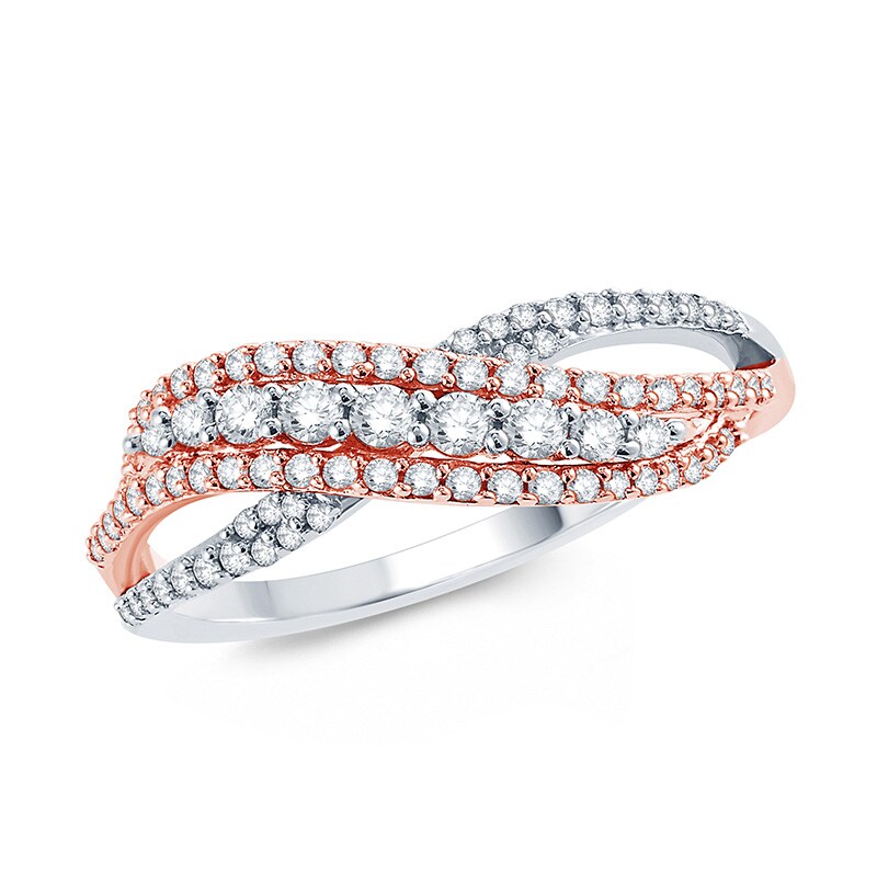 Main Image 1 of Previously Owned - 1/2 CT. T.W. Diamond Triple Row Wave Anniversary Band in 10K Two-Tone Gold